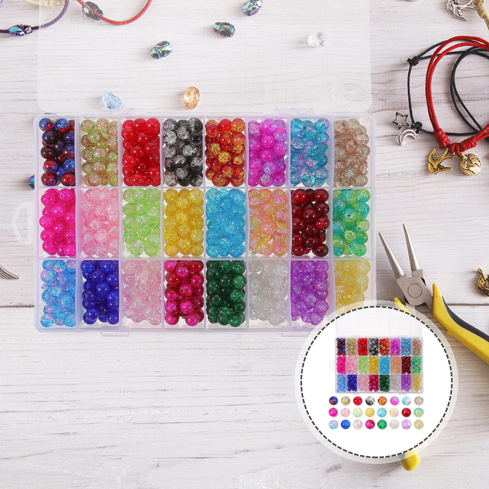 

1 Box 1000+Pcs Mixed Bulk Colored Diy Craft For Jewelry Making Necklace Bracelet Earrings Hair Accessories Decorative Spacer