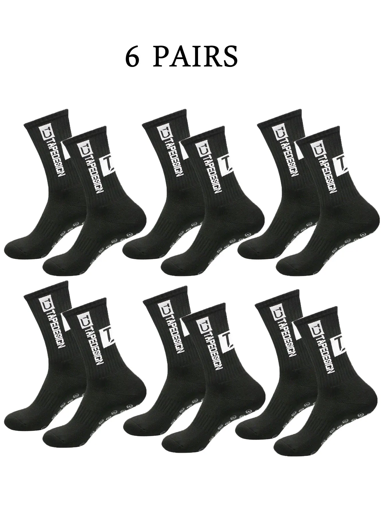 6 pairs of football socks, men's and women's mid length anti slip training socks, thickened professional sports socks