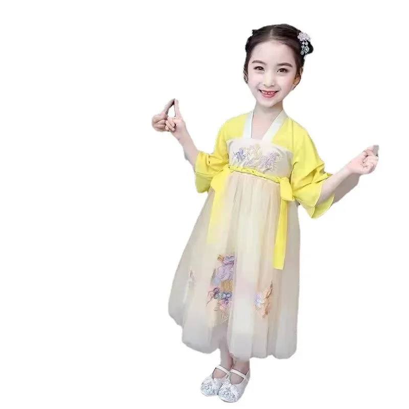 Girl Hanfu Summer Traditional Chinese Style Tang Costume Fairy Dress Girl Chiffon Skirt Clothes Children\'s Ancient Clothes