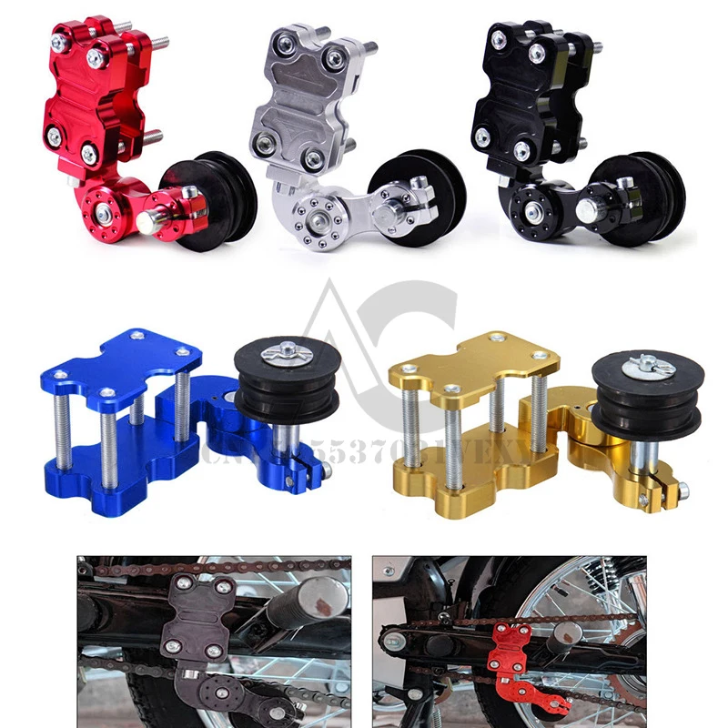 Universal Aluminum Motorcycle Chain Tensioner Portable Motorcycle Golden Aluminum Adjuster Chain Tensioner Bolt On Roller Tools