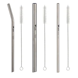 Keith Tableware Sandblasted Reusable Metal Straws Pure Titanium Drinking Straw with Cleaner Brush for Medicine Milk Tea Beverage