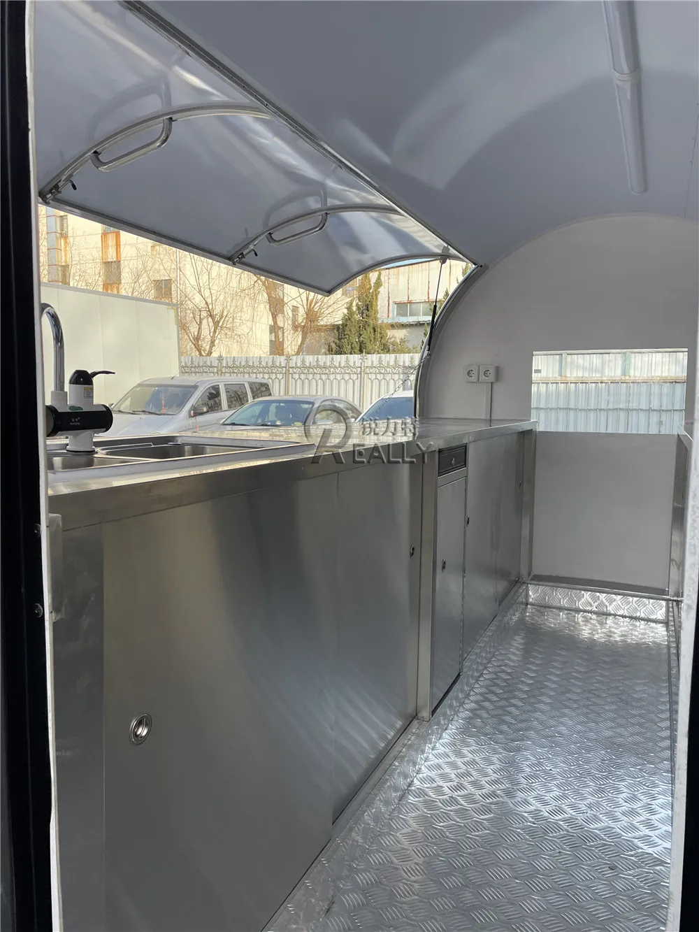 Remorque de cuisine mobile à poussée manuelle, hamburgers, frites, nourriture, café, fourgonnette, chariot, hot-dog, camionnette à crème glacée, nourriture électrique, design moderne