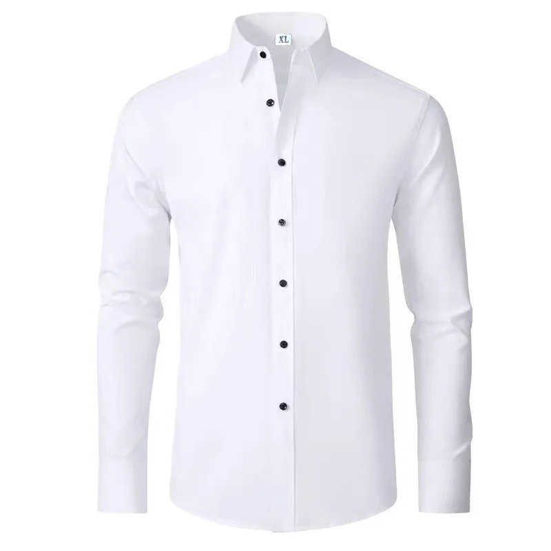 Men's Long Sleeve Shirts Elastic Black White Shirt Business Casual Single-breasted Tops Chemise Homme De Luxe Men Clothing New