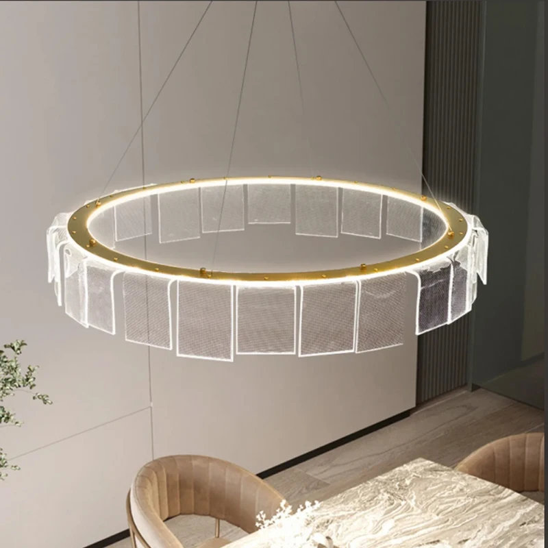 AiPaiTe Stainless Steel Golden Circle Acrylic Shade LED Chandelier for Bedroom, Living Room, Dining Room Home Decoration