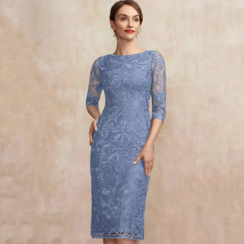 

Customized Lace Vintage Mother of Bride Dresses Sheath Formal Dress A Line Tea-length Wedding Party Dresses