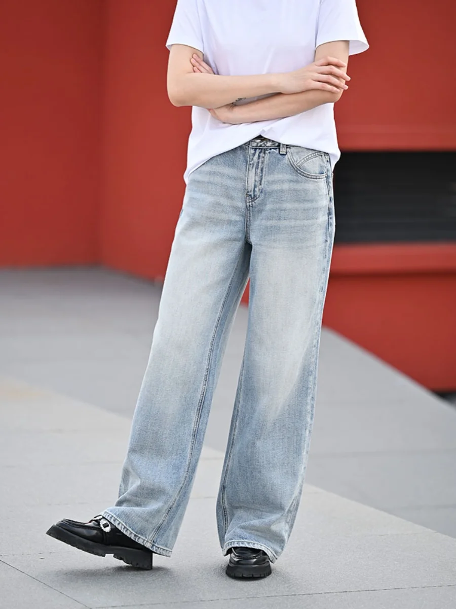 

Винтажные широкие джинсы ADust Mat с высокой талией, на молнии, свободного кроя, женские, светлые, прямого силуэта