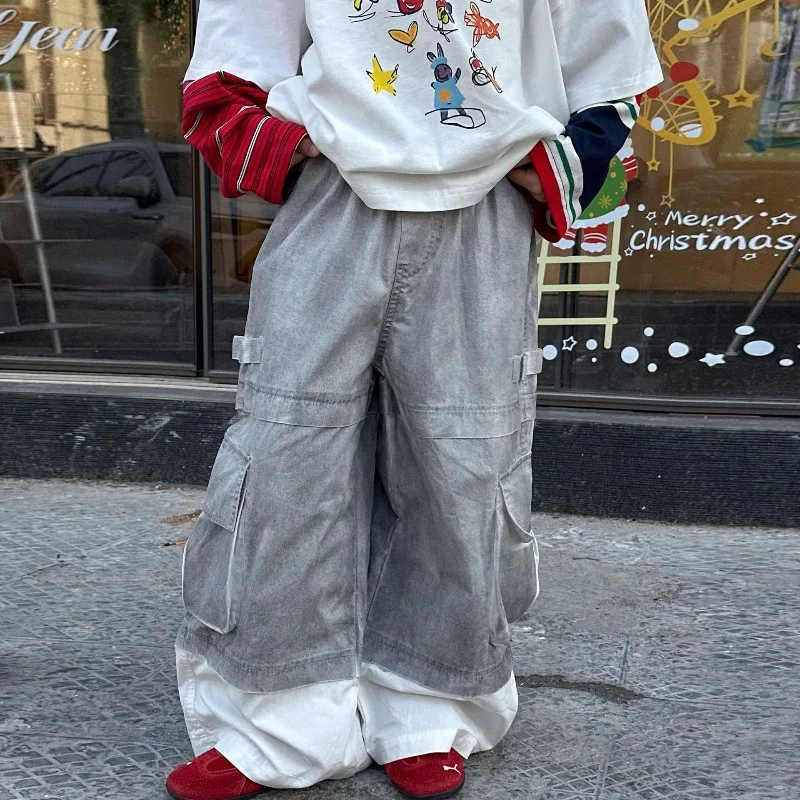 Boys' Patchwork Pants, Spring and Autumn Boys' Versatile Loose Design Fashion Pants, 2026 New Style Children's Casual Pants