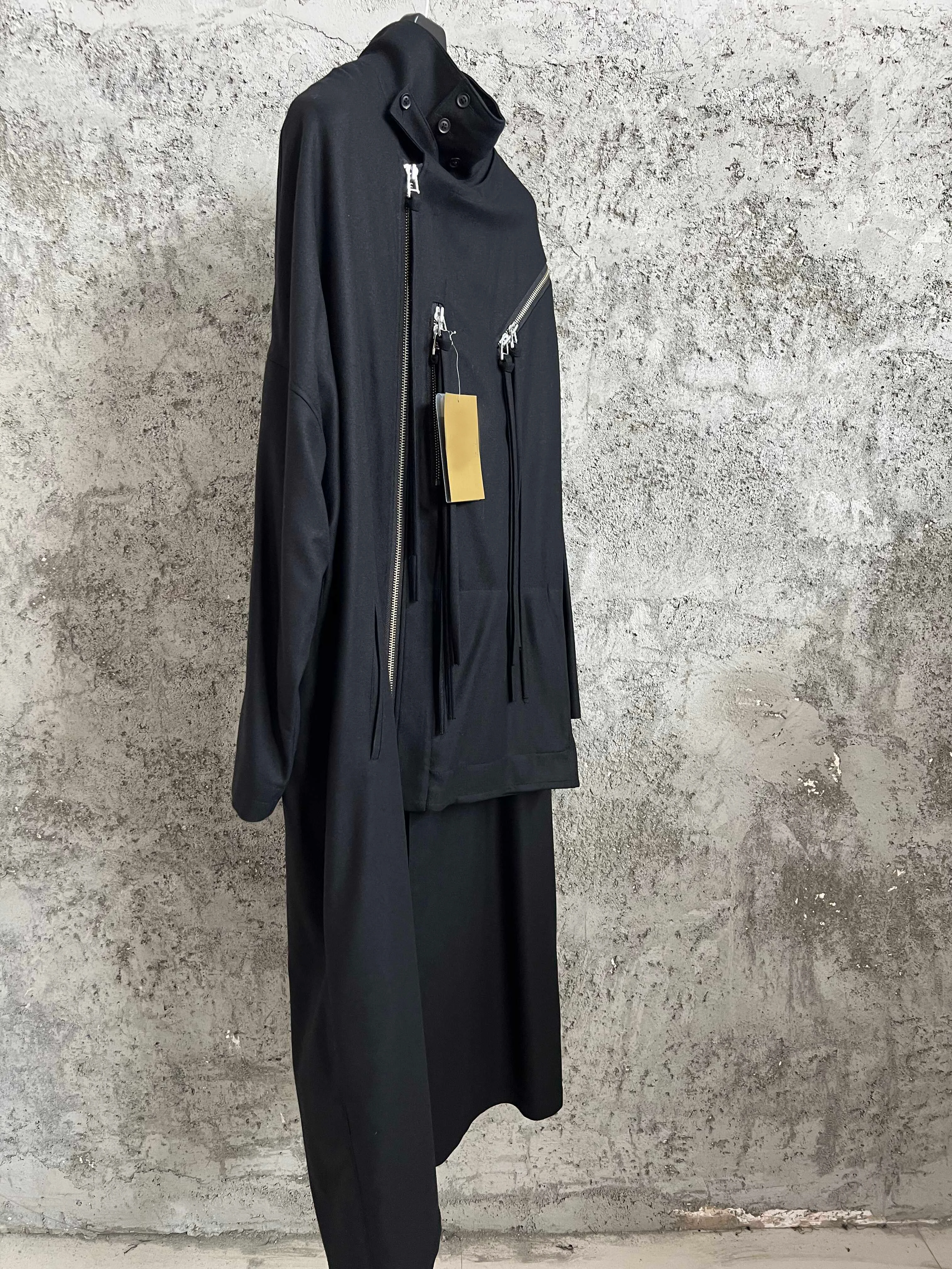 سترة TOP-YAMAMOTO Gabardine بسحاب، معطف Gabardine الأغنام الداكن #2