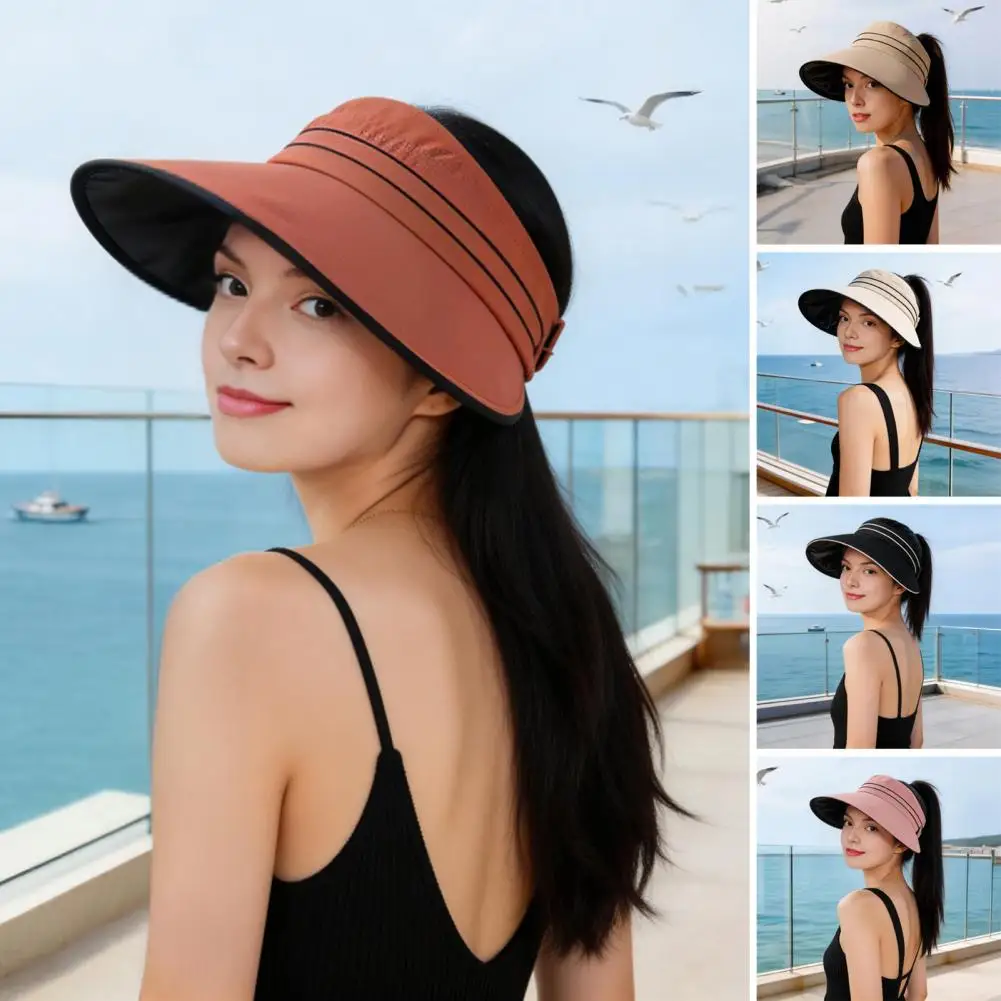Women Sun Hat with Ponytail Hole Wide Brim Floppy Hat UV Protection Hat for Summer Beach Vacation Hiking