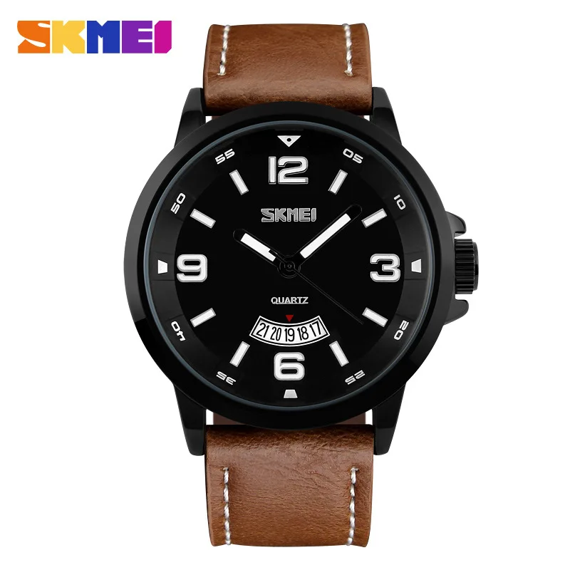 Skmei neue wasserdichte Herren Business Uhr Casual Fashion Quarzuhr Echt leder Studenten uhr