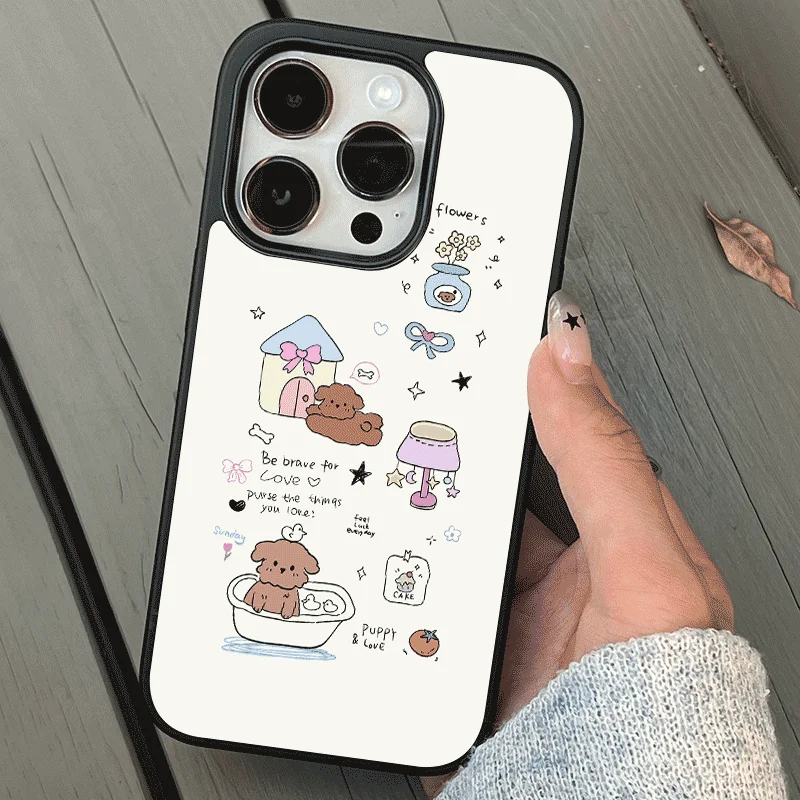 INS KOREAN Dog's Day Cartoon Black Border Stylish Dustproof Case for IPhone 16 15 14 13 ProMax Back Phone Cover for 12 11 Capa