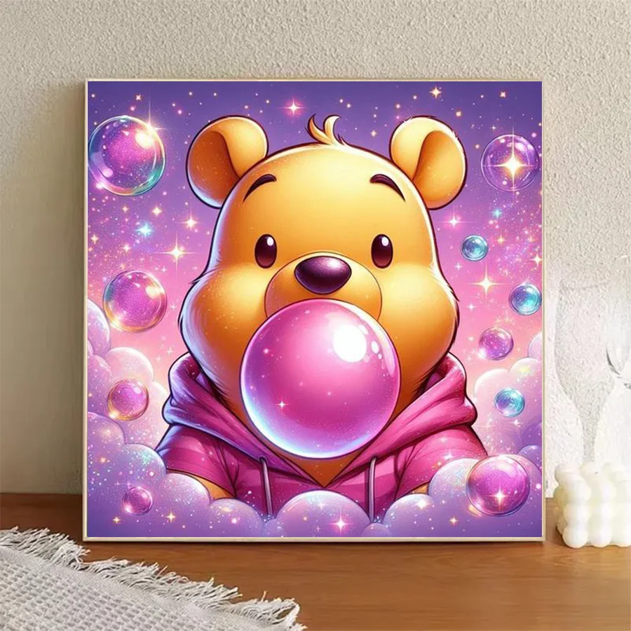 1 piece - Potdemiel-5D-DIY - Flocking cloth - Special drill - Diamond painting set - Cartoon bear, bubble - Diamond art view 3