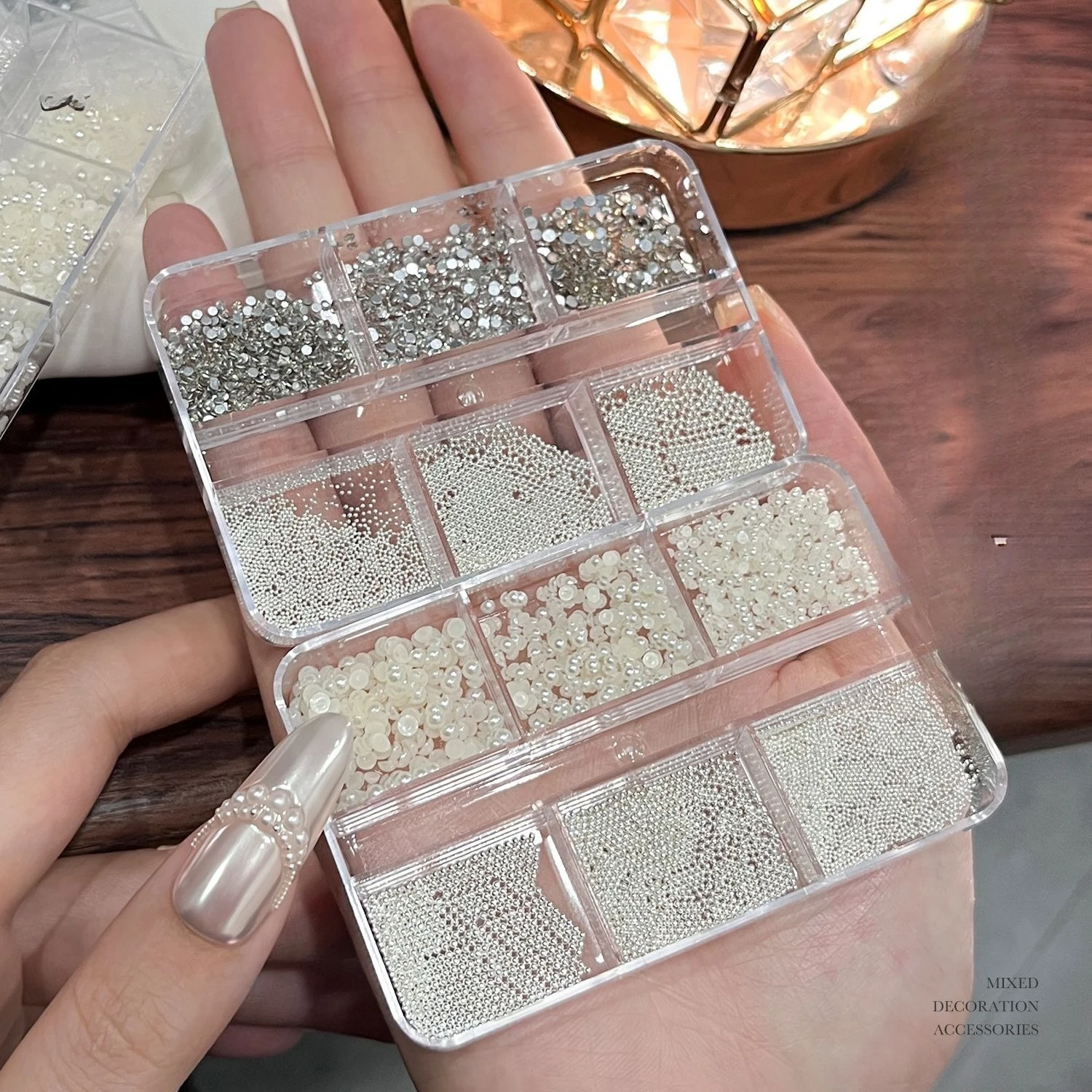 Mixed Nail Art Rhinestones Pearl Beads Silver Steel Micro Balls 3D Nail Charms Crystal Gems DIY Manicure Decoration Accessories