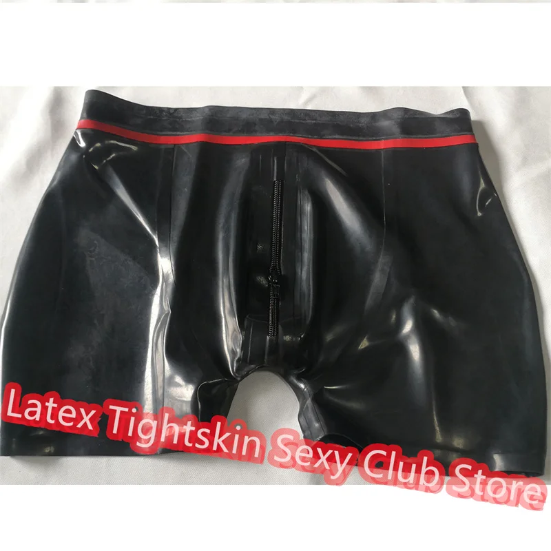 

Мужские латексные трусы-боксеры черного цвета с красной молнией спереди, сексуальные фетиш-шорты, нижнее белье ручной работы, клубная одежда для мужчин, костюмы для косплея