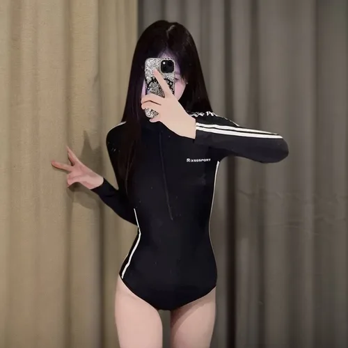 Imagen 2 del producto Traje de baño de manga larga para mujer, traje de baño de cuerpo completo con cremallera frontal, traje de baño de una pieza con sujetador incorporado para despertar, bucear y vacaciones