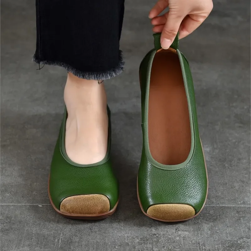 

Careaymade/натуральная кожа, туфли на плоской подошве в стиле ретро с квадратным носком, весенне-осенние лоферы из коровьей кожи, женские туфли без шнуровки на мягкой подошве