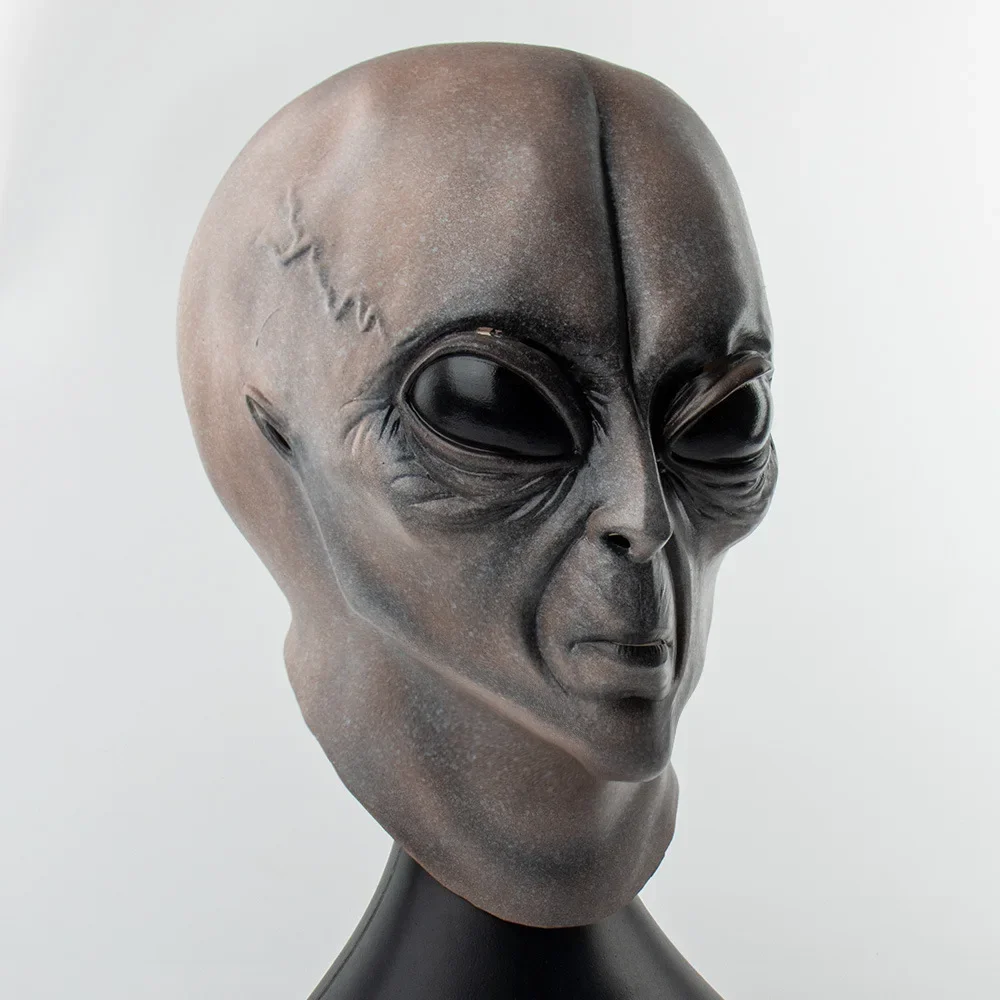 Novo legal máscara de alienígena halloween máscara de terror assustador traje festa cosplay adereços homens látex assustador completo cocar máscara de terror