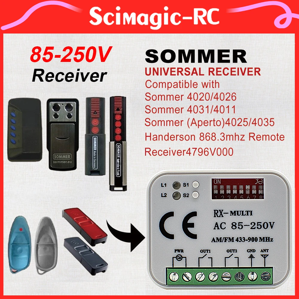 SOMMER Garage Gate Door RX MULTI Receiver.AC DC 9-30V Or 85-250V For SOMMER 4020 4026 868MHz Remote Control Handheld Transmitter