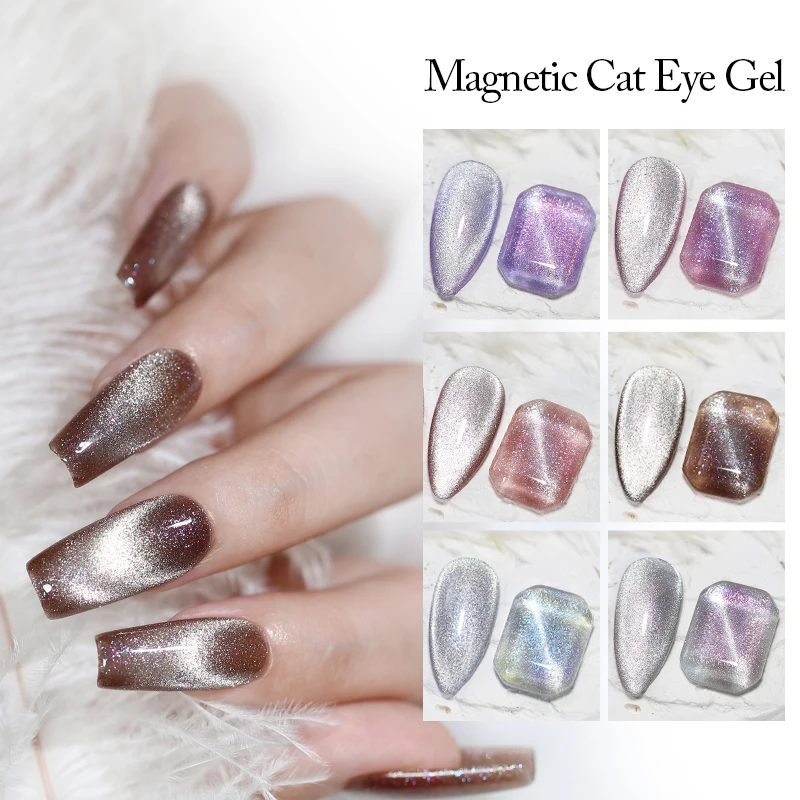Arte Clavo 6 Farben Aurora Magnetisches Katzenaugen-Gel, 10 ml, glänzender UV-Nagellack, semi-permanentes magnetisches Gel für Nägel, Kunst-Gel-Lack