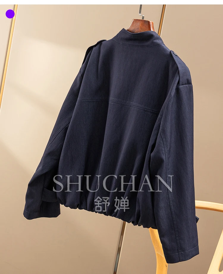 High-end Twilight Blue Early Autumn High-end Loose Stand-up Collar Jacket Denim Short Jacket Women's 98A3
