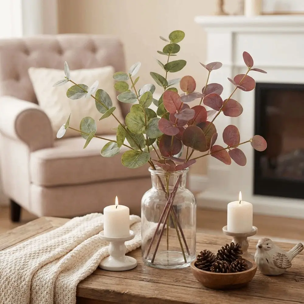 

Plastic Artificial Eucalyptus Round Leaves Background Flower Fake Plants Realistic Non-Fading Silk Eucalyptus Leaf
