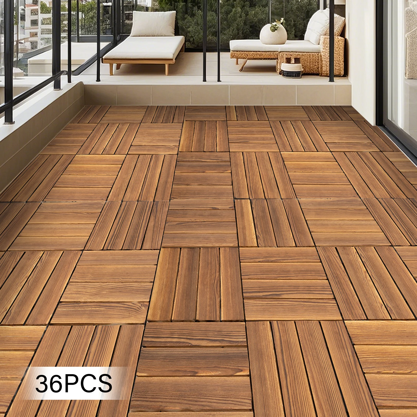 12''x12'' Deck Patio Tile Interlocking Camphor Pine Wood Flooring Pavers Tiles Brown Waterproof For Indoor Outdoor