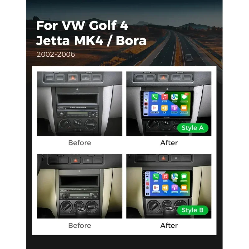 أندرويد 15 راديو أندرويد 12 لسيارة فولكس فاجن فولكس فاجن جولف 4 IV جيتا MK4 كلاسيكيات مشغل وسائط متعددة Carplay GPS Auto 4G DSP