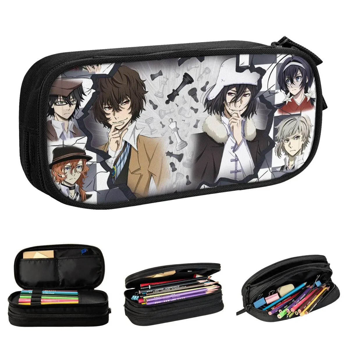 Kotak Pensil Anime Bungou Stray Dogs Tas Pena Dazai Osamu Jepang Fashion Kotak Pensil Hadiah Kantor Kapasitas Besar Anak Perempuan Laki-laki
