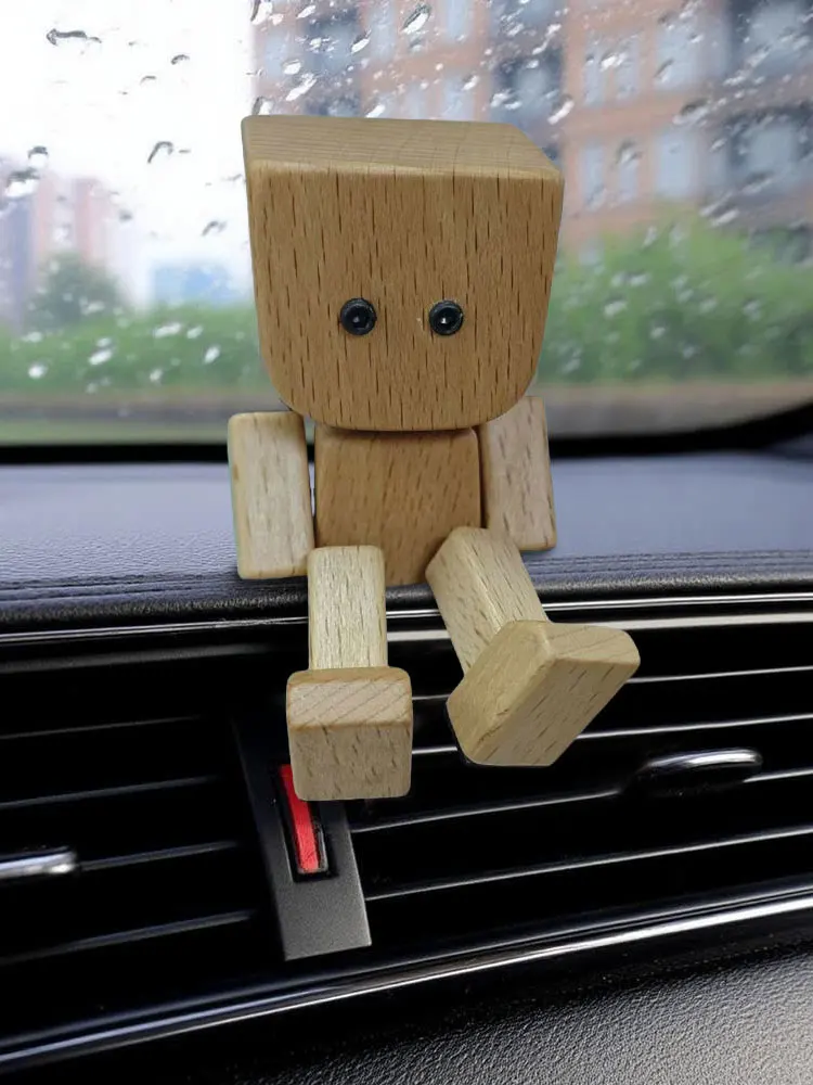 Petite figurine en bois oscillante avec jambe de printemps, petit homme en bois secouant, sortie d'air polyvalente, ornements de parfum, décoration automobile