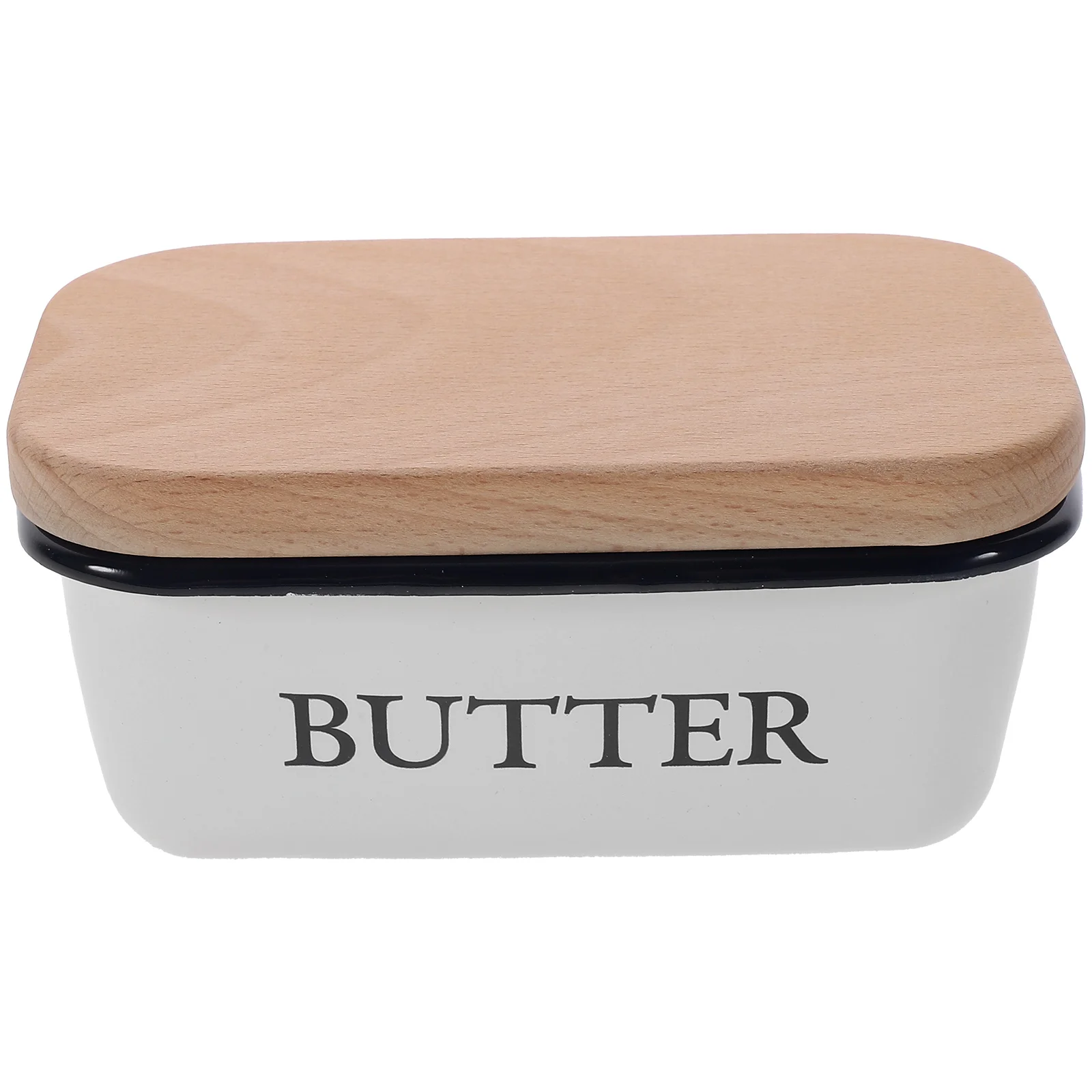 

Enamel Butter Container Wood Lid Cheese Keeper Box Freshness Keeping Storage Box Cheese Containers