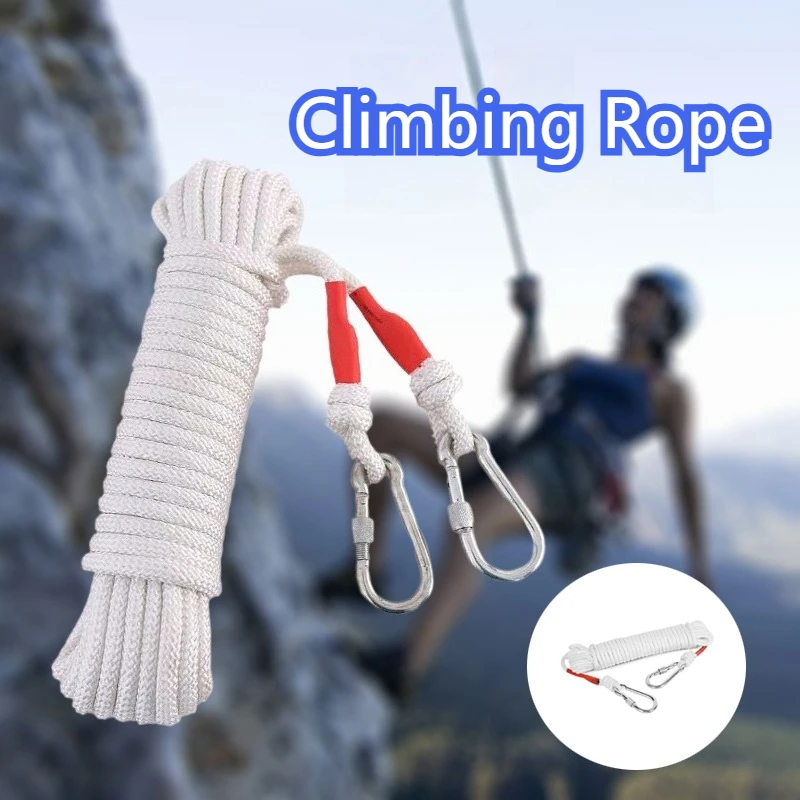 Emergency Escape Rope Outdoor Climbing Rope with Buckle Rescue Safety Rope Fishing Rope White Clothesline Bungee Cord with Hooks