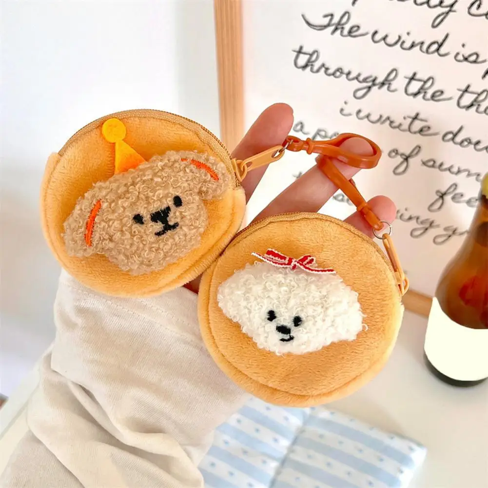 Candy-colored Puppy Mini Bag Soft Fabric Plush Puppy Coin Purse with Clip Zipper Closure Mini Size for Earphones for Changes