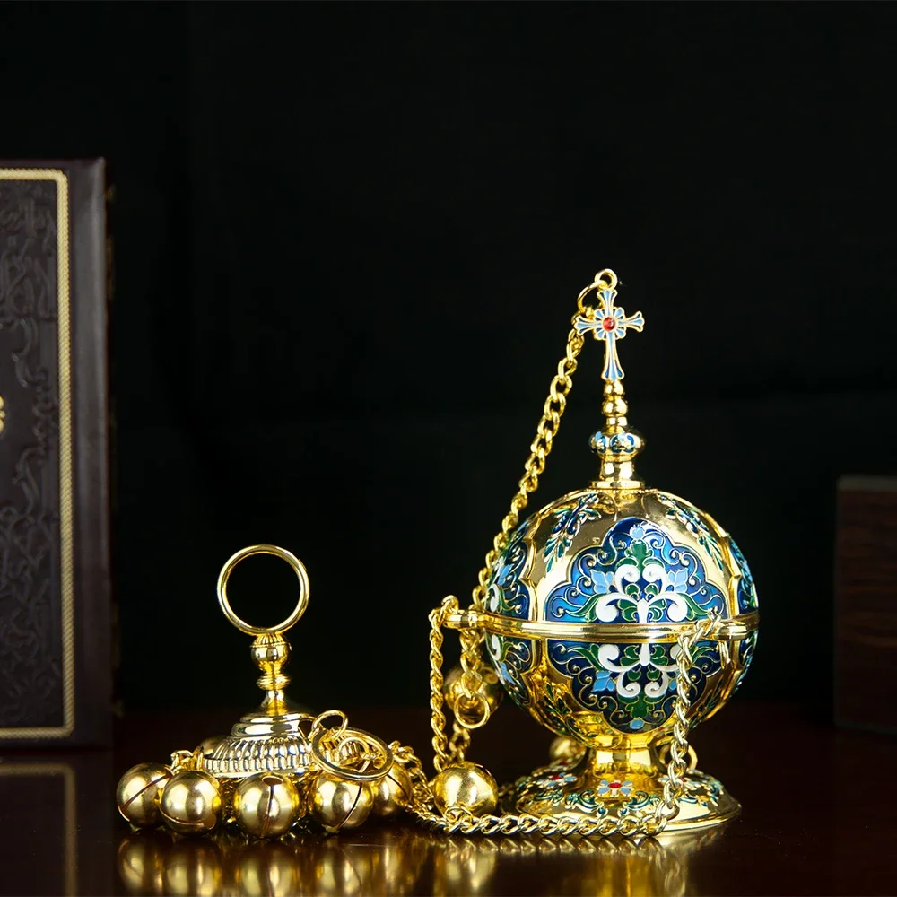 HTISOK Ostorthodoxer Kirchen-Weihrauchbrenner, Goldener Hängender Weihrauchbrenner mit Großem Rauchloch für Kirchen – Detail 11