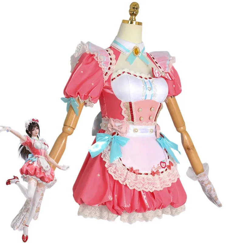 CyGame Naraka: Bladepoint Kurimi Hutao Косплей Костюм Платье Горничной Комплект для Девочек Kawaii Платье Лолиты Парик Женский Милый Хэллоуин Костюм