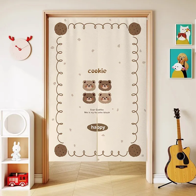 VIKAMA Cream White Colorful Polka Dots Keep Happy Text Door Curtain Rod Pocket Cheerful Doorway Panel Home Decor Soft Durable