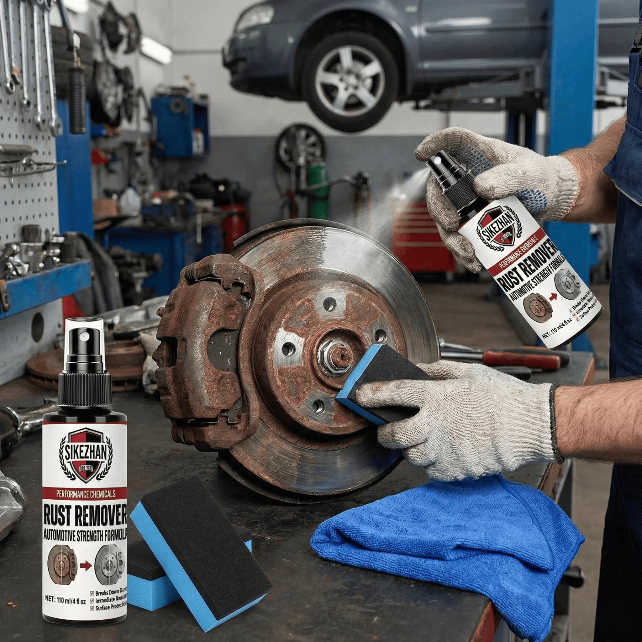 Powerful Car Rust Remover Spray Iron Dust Cleaning for Wheels & Metal Parts Auto Detail Rust Converter Kit with Sponge & Towel 6 image 2
