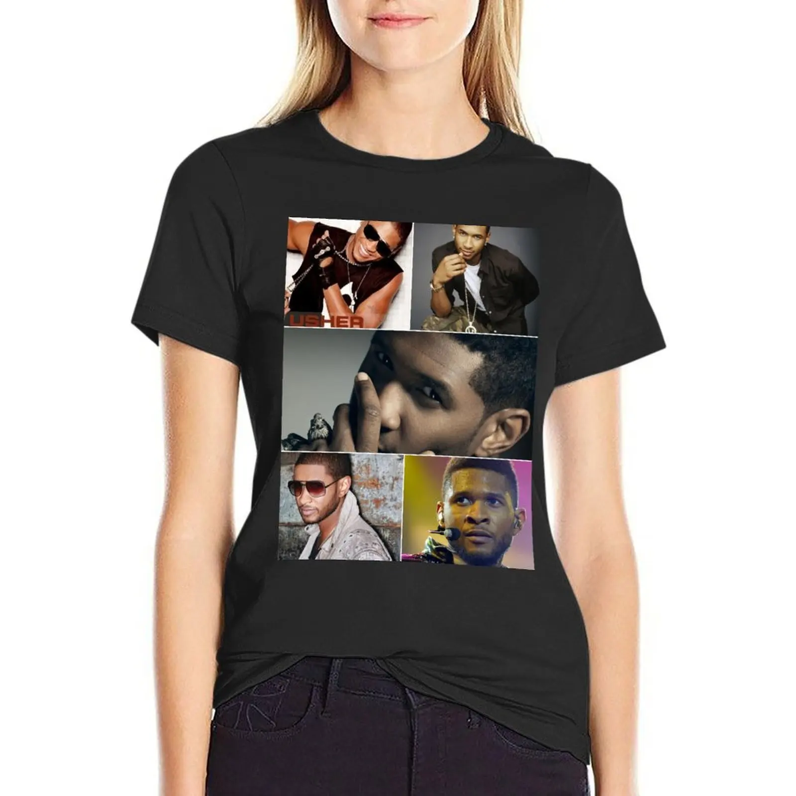 Usher American R&B singer Ultimate Aesthetic Photo Collage - 2 T-Shirt tops summer clothes white t shirts for Women