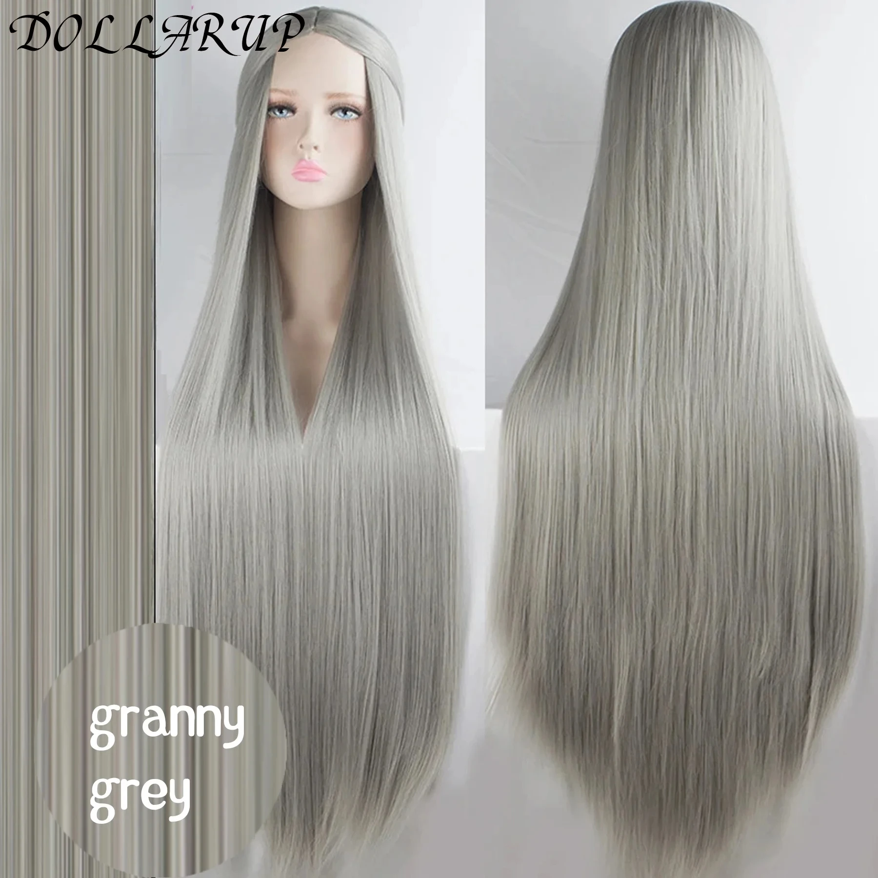 JKL 100 سنتيمتر الاصطناعية طويل مستقيم شعر مستعار تأثيري مع الانفجارات امرأة أنيمي أومبير شعر مستعار الوردي الأخضر الذهب شعر مستعار مقاوم للحرارة #3