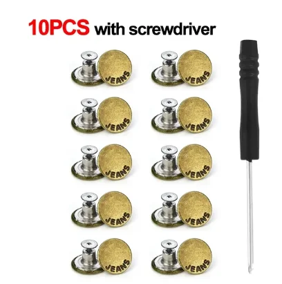 10 PCS Metal Jeans Buttons 17mm Replacement No-Sew Screw Button Repair Kit DIY Apparel Sewing Supplies