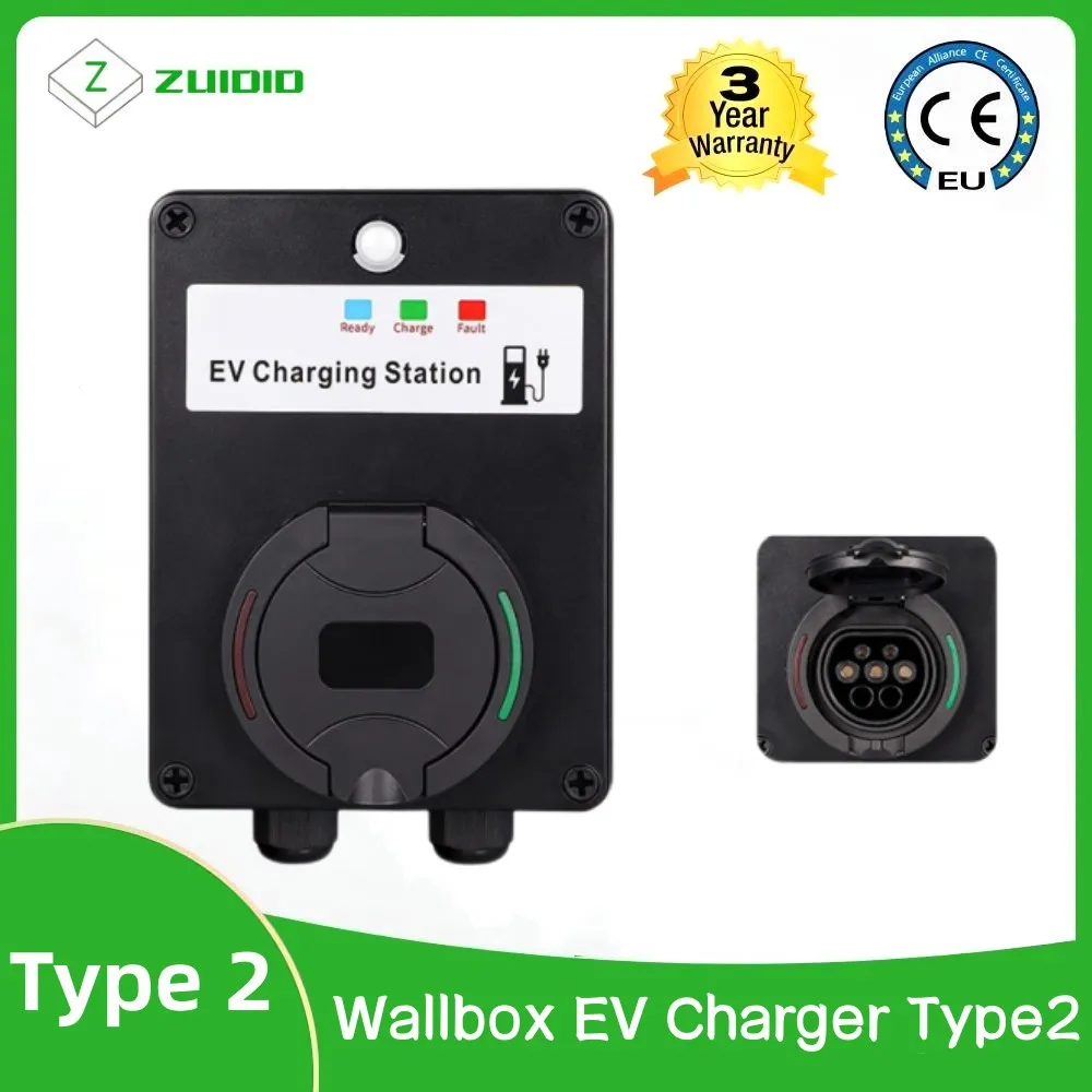 32A 3 Phase 22KW Electric Vehicle Charging Station EVSE Wallbox Wall Mount Type 2 Female Socket IEC 62196Type 2 EV Wall-mounted