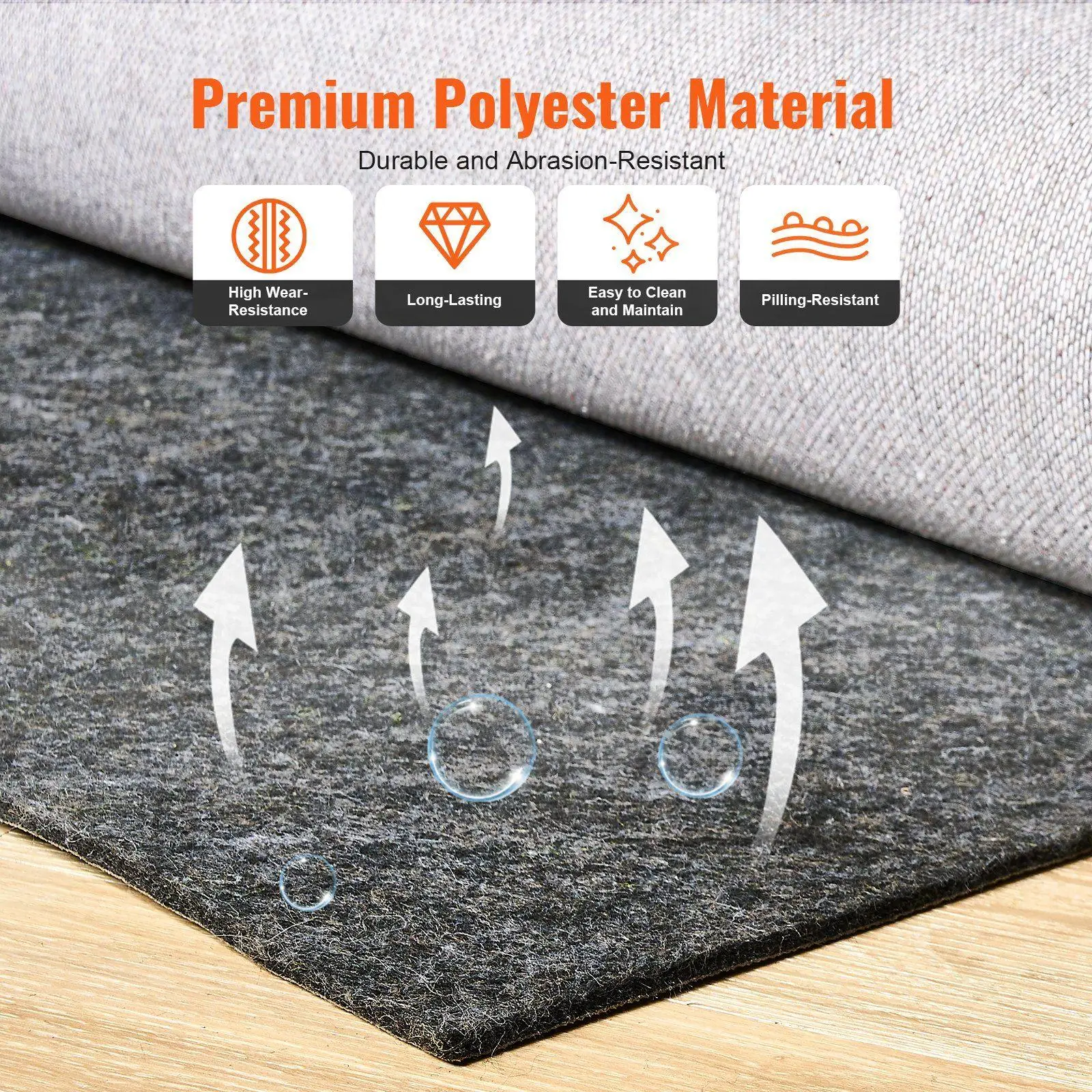 4'x6' 12mm Thick Rug Pad - Breathable Anti-Slip Carpet Underlay - Smooth Edge Finish for Long-Lasting Use