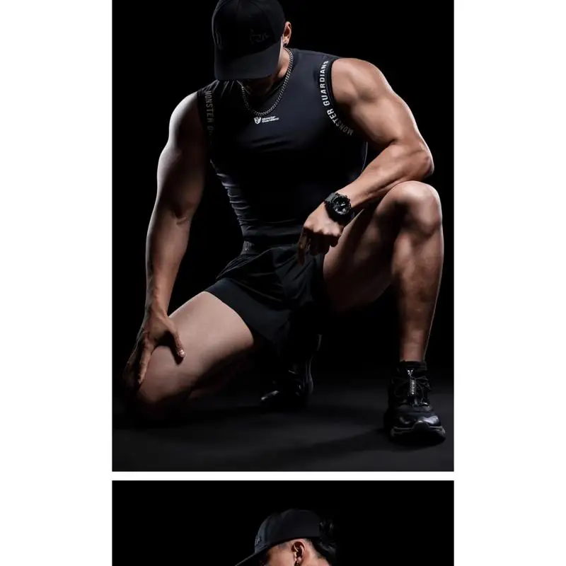 DROZENO Men's Sleeveless Sports Tight Vest Summer Lightweight Breathable Stretch Compression Fitness Clothes