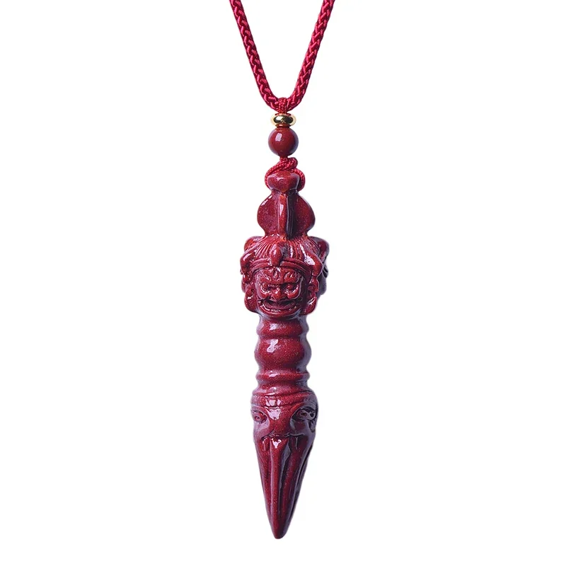 Natural Genuine Raw Ore Cinnabar Pendant Three-Sided Puba King Kong Monster Subduing Club Dharma-Vessel Pendant