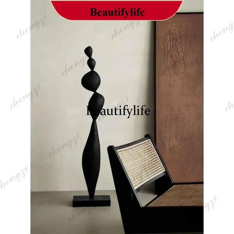 Solid wood sculpture medieval wabi-sabi wind art floor ornament entrance decoration
