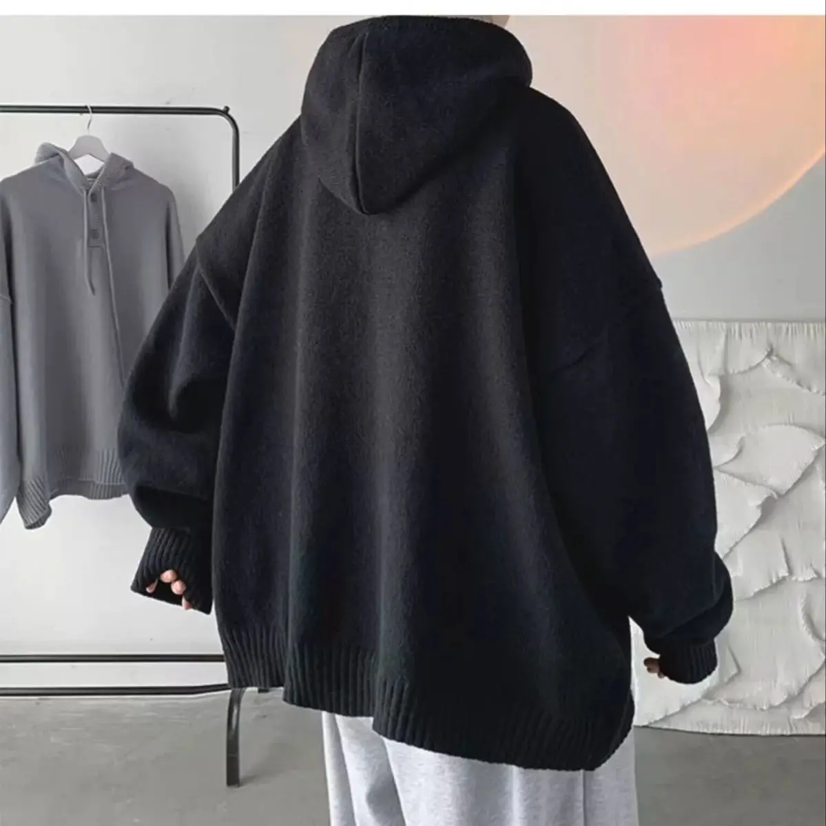 Lazy Japanese Retro Hooded Sweater Autumn Winter Loose Cardigan Jacket Casual Premium Knit Sweater Men Warm