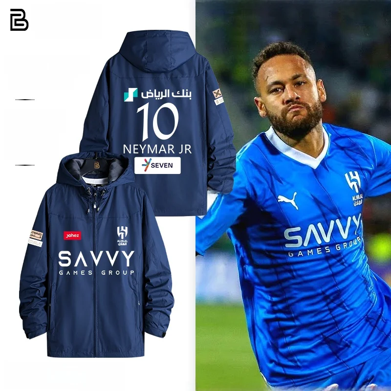 

Новая домашняя футболка «Риад Нью Мун» 2023 года, Саудовская лига 23/24, футбольная форма Неймара, полиэстер, длинный рукав, куртка с капюшоном на молнии, унисекс