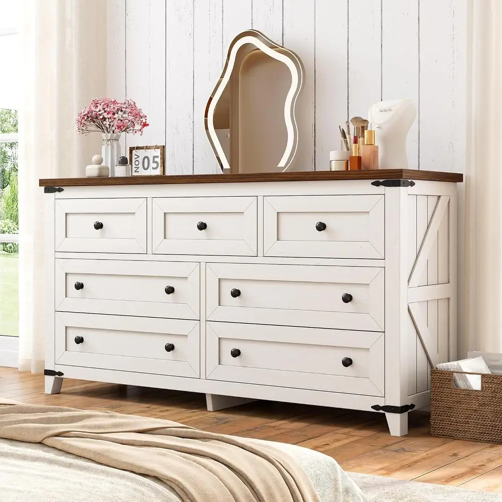 White Drer or Bedroom, 7 Der Drer with Barn Door Design | Wood Rustic Chest o Ders with Vintage Emed Texture or Hallway Living R