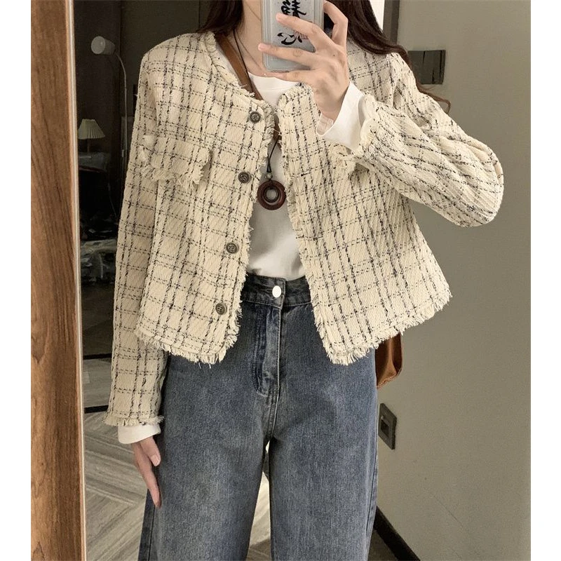 Elegant Ladylike Tweed Quilted Jacket Women's Spring Autumn 2026 New High-End Versatile Jacket Top Citywalk Three-quarter Sleeve