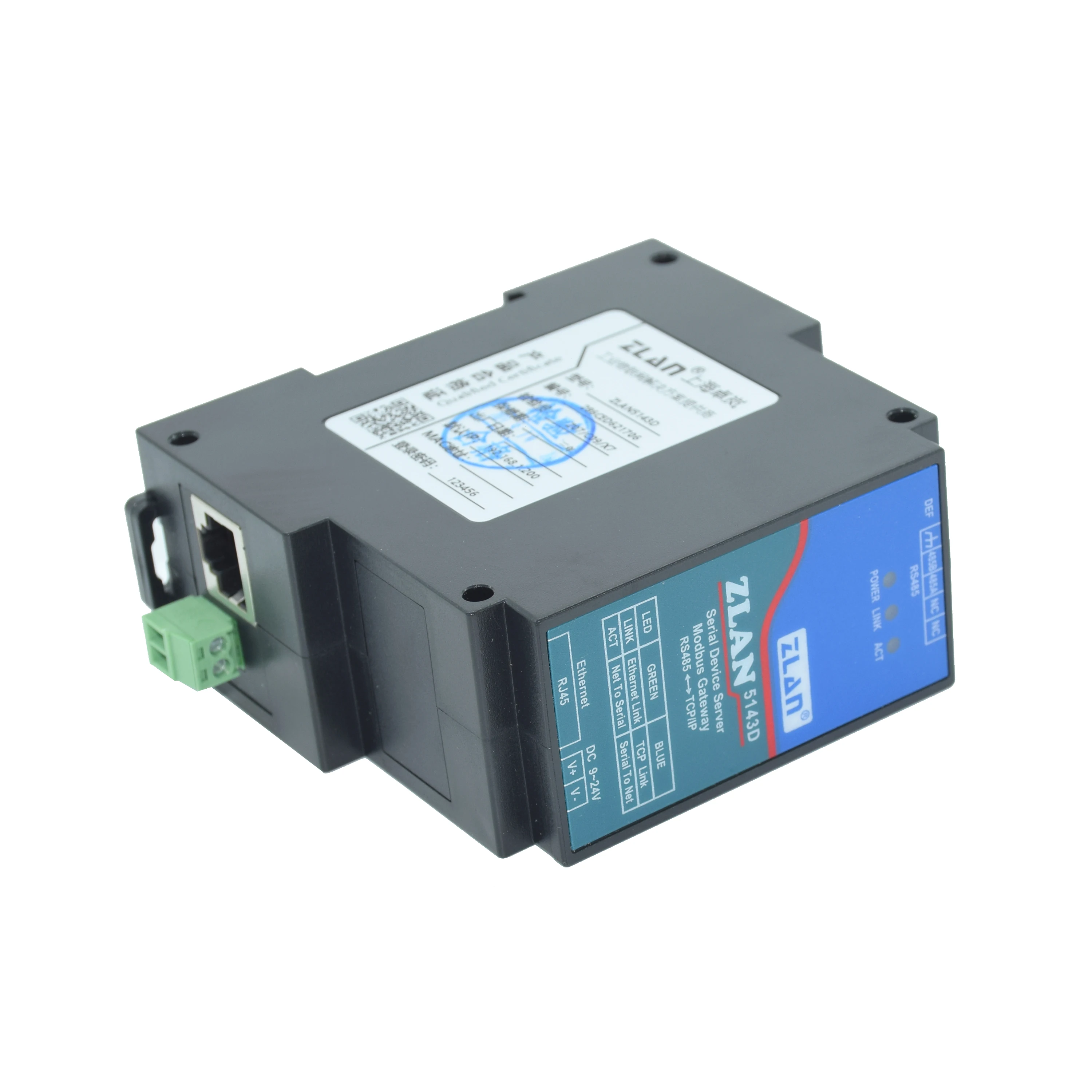 ZLAN5143D DIN Rail RS485 To Ethernet RJ45 Converter Server Device Modbus RTU TCP Gateway