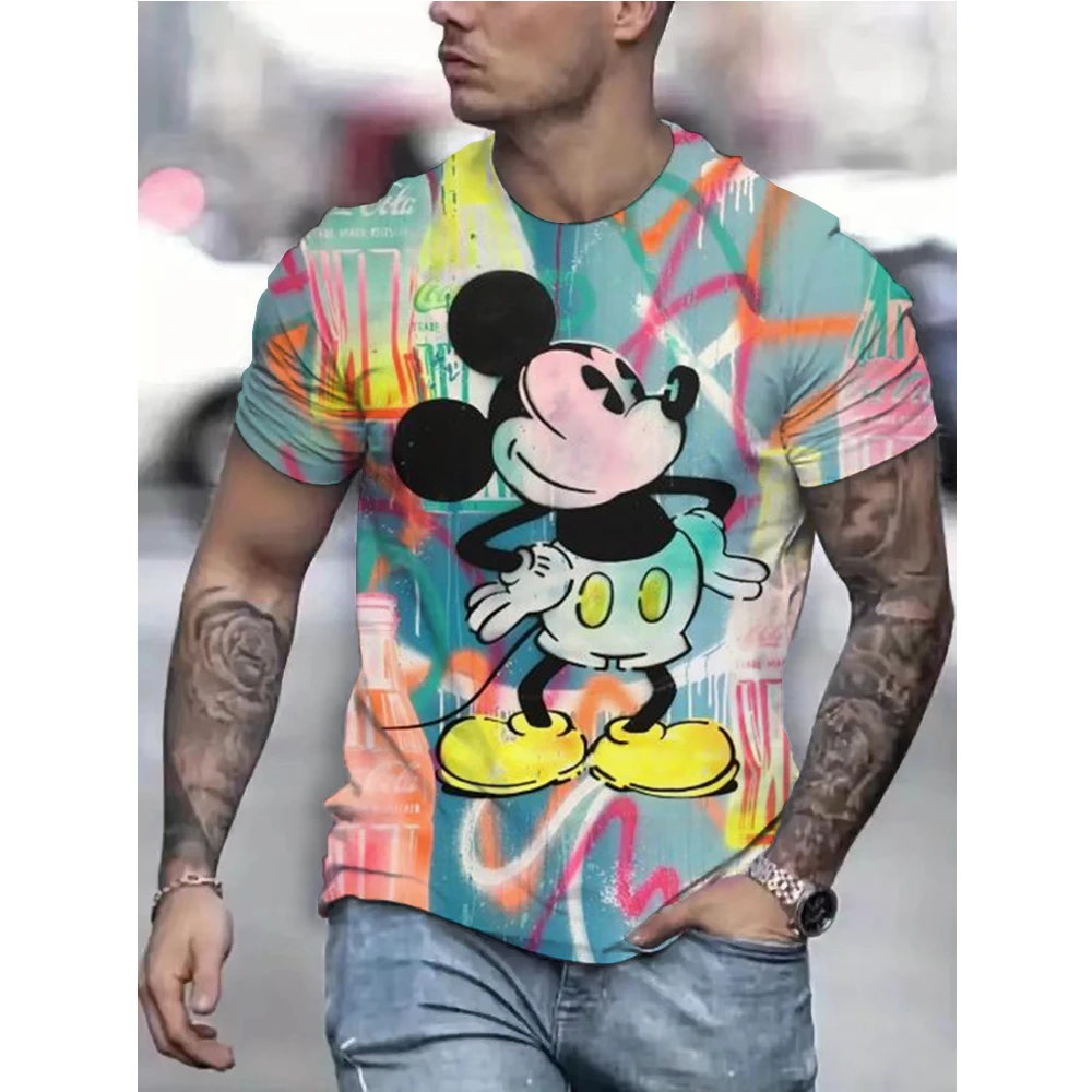 

Disney Summer Mens Casual T-shirts High Quality Mickey Mouse Print Brand Tee Shirts Classic Male Daily Short Sleeve Cool Tops